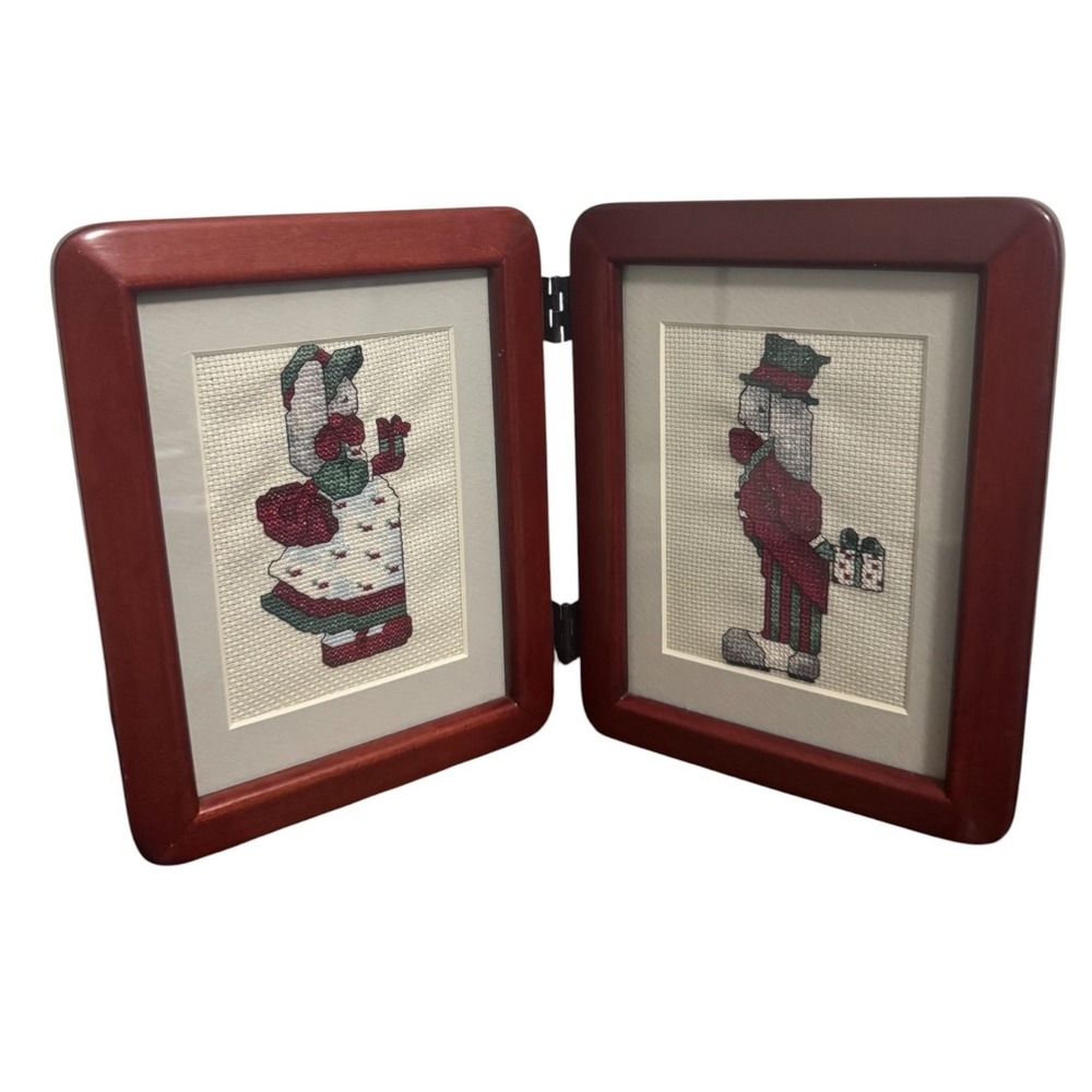 Handmade Stitched Double Framed Bunny Holiday Decor 6x13 Finished